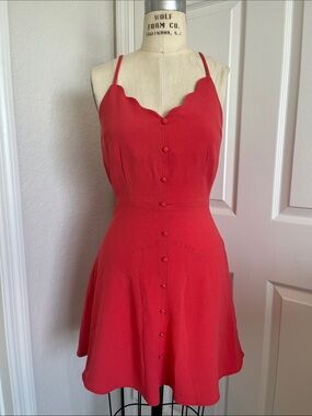 Mine - Coral Spaghetti Strap Button-Front Mini Dress flirty flowy babydoll